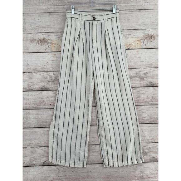 Joie 100% Linen Striped Wide Leg Pants Womens 4 White Black 4 Pocket - Picture 1 of 9